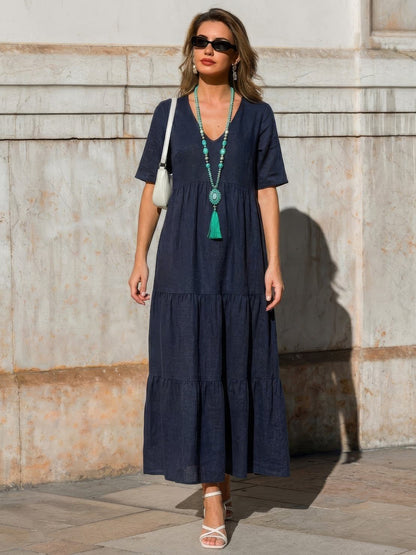 Vestido largo mujer capas escote en v estilo bohemio