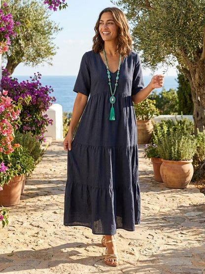 Vestido largo mujer capas escote en v estilo bohemio