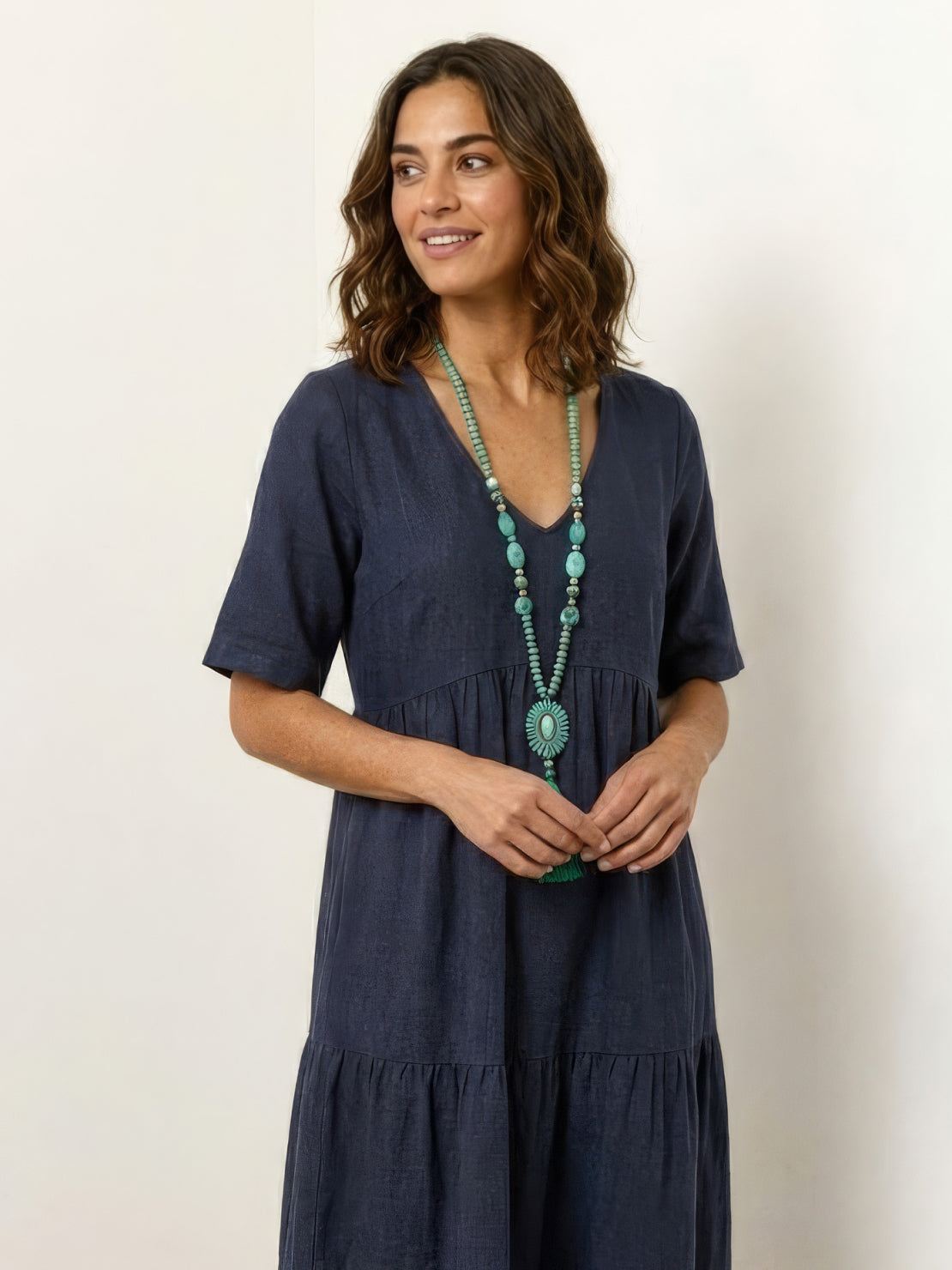 Vestido largo mujer capas escote en v estilo bohemio