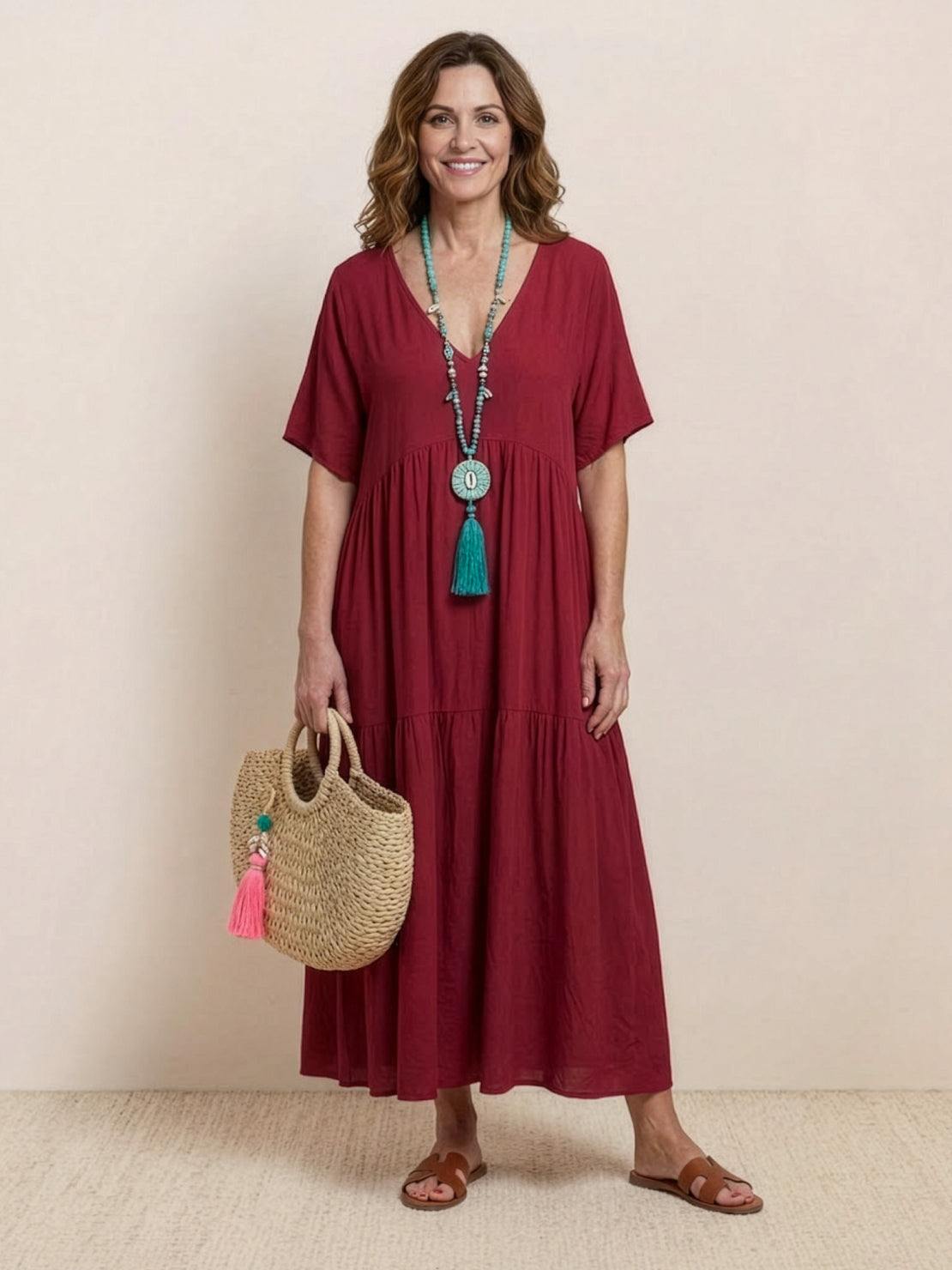 Vestido largo mujer capas escote en v estilo bohemio