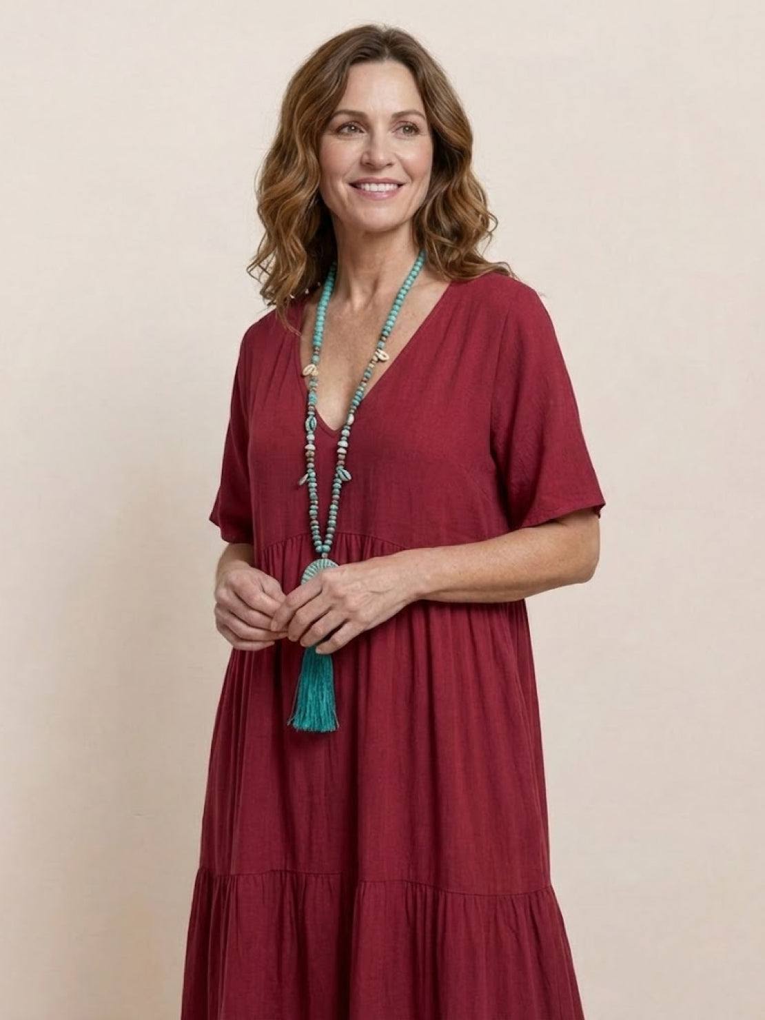 Vestido largo mujer capas escote en v estilo bohemio