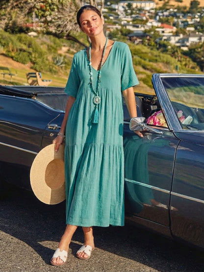 Vestido largo mujer capas escote en v estilo bohemio