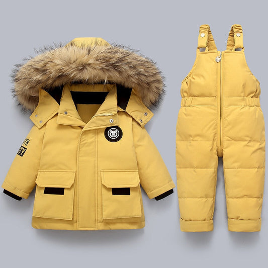 Mono de esquí niño y niña con capucha de piel sintética invierno - Mavetta