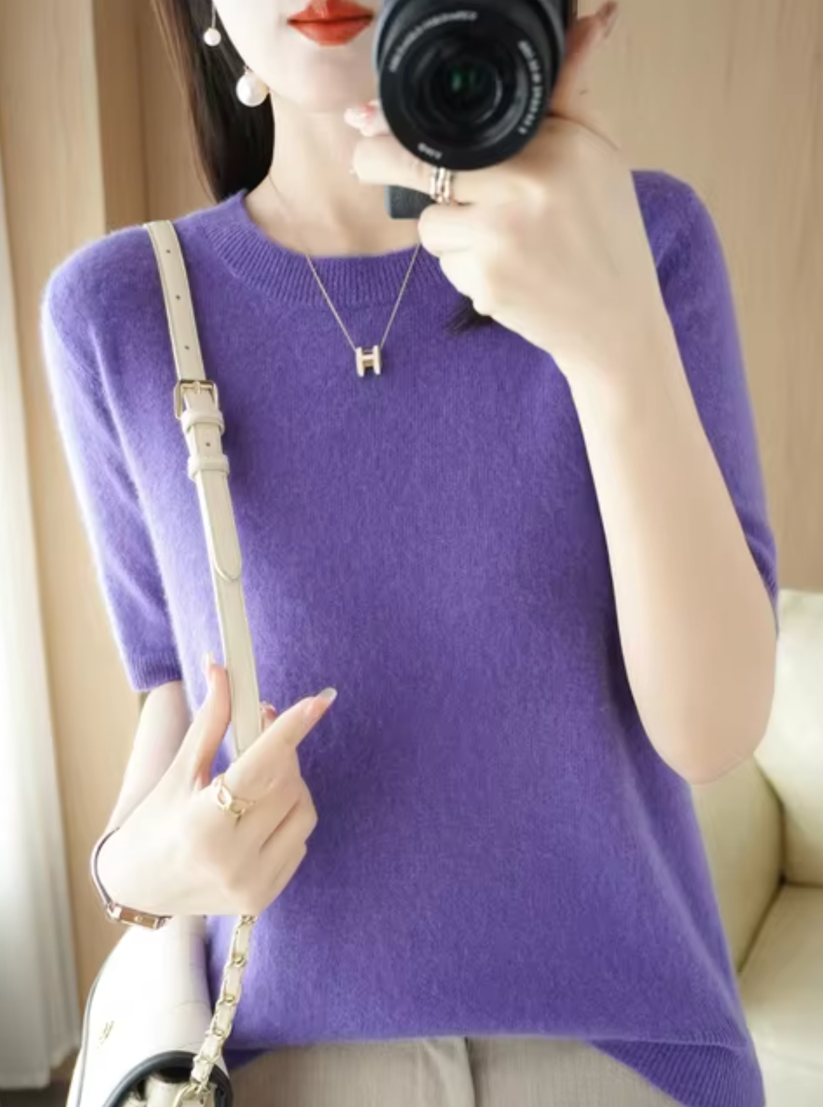 Suéter mujer de lana y cachemir manga corta
