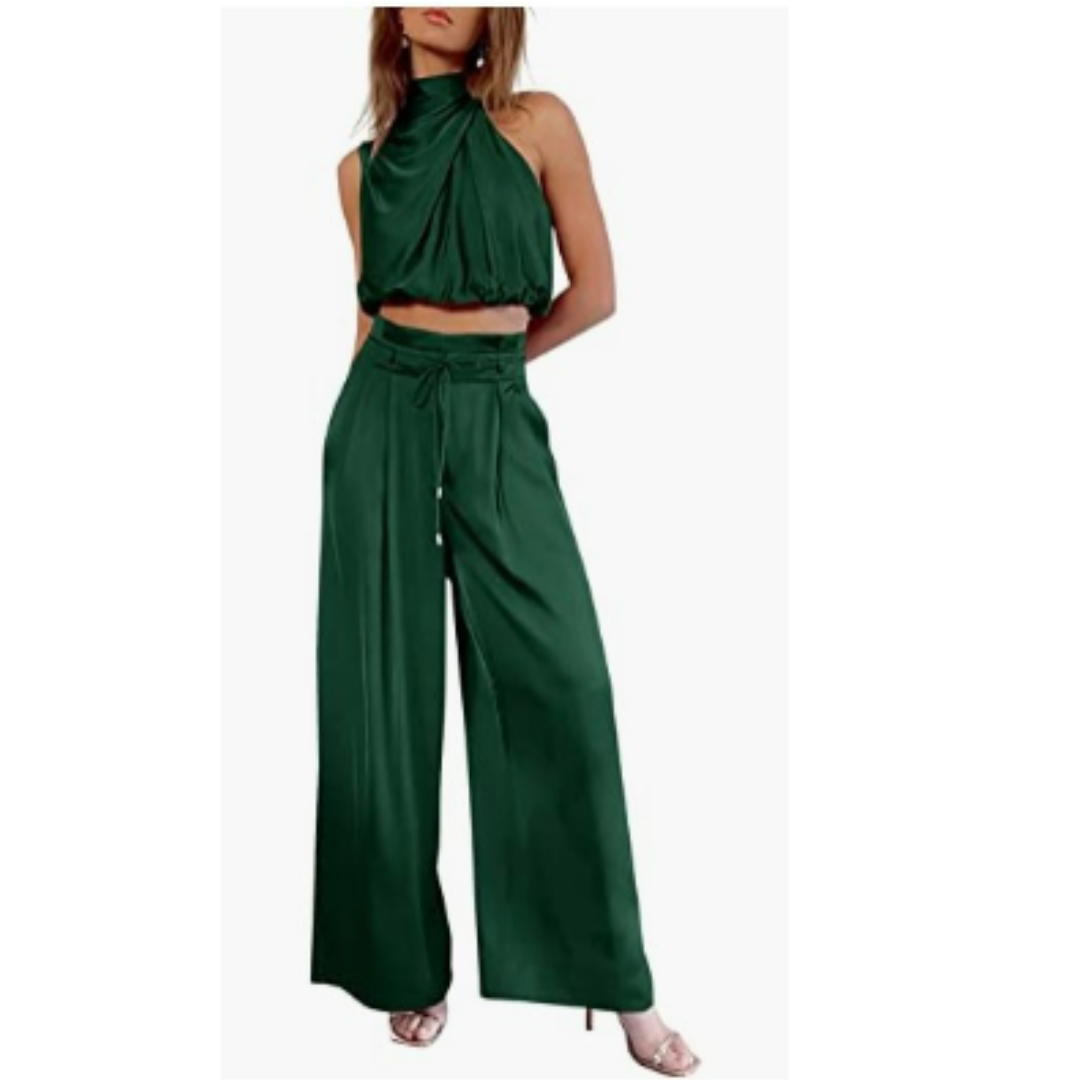Conjunto Mujer Crop Cuello Alto y Pantalón Palazzo