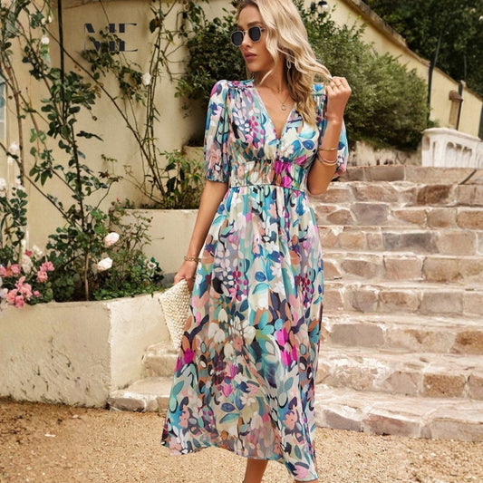 Vestido Midi Mujer Estampado Floral Escote en V - Mavetta