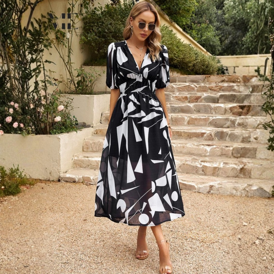 Vestido Midi Mujer Estampado Floral Escote en V