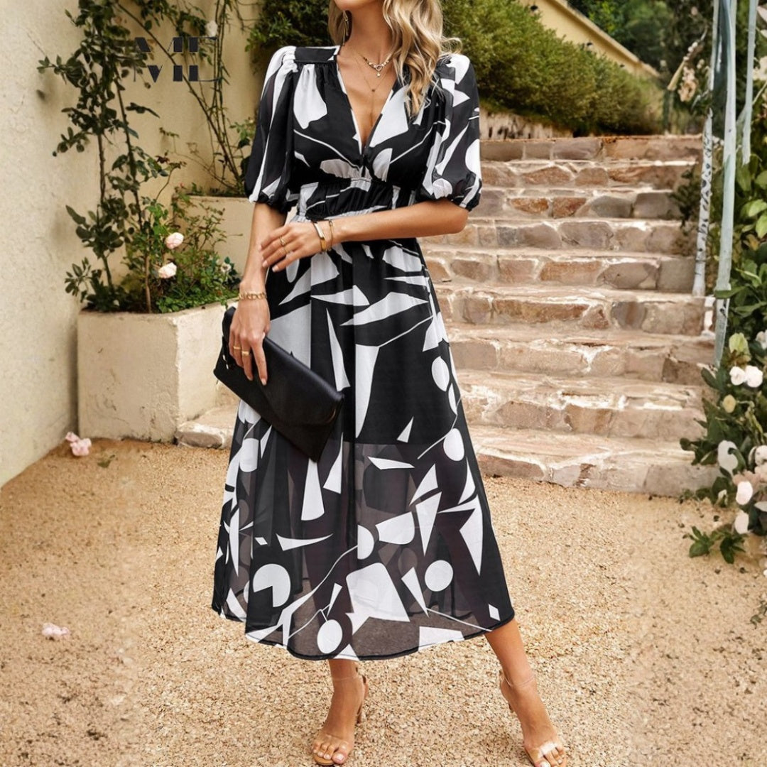 Vestido Midi Mujer Estampado Floral Escote en V