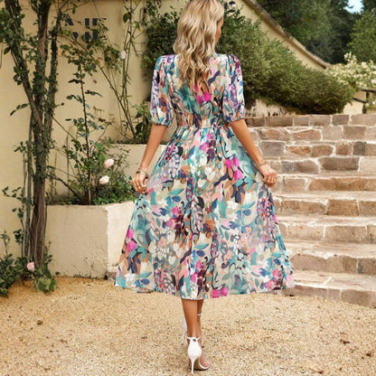 Vestido Midi Mujer Estampado Floral Escote en V
