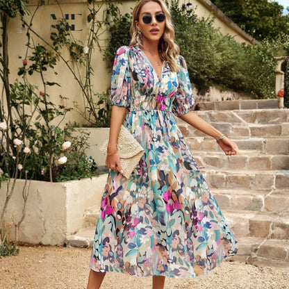Vestido Midi Mujer Estampado Floral Escote en V