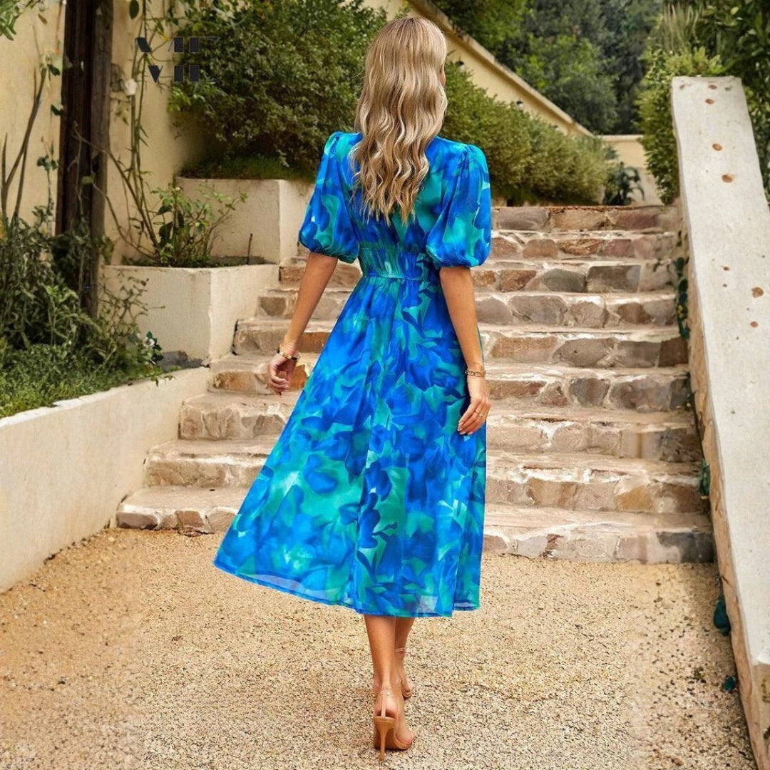 Vestido Midi Mujer Estampado Floral Escote en V