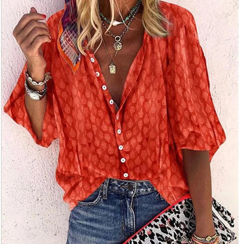 Blusa Mujer Estampada Botones Manga Corta Amplia