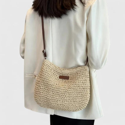 Bolso bandolera mujer rafia trenzada cuero estilo boho