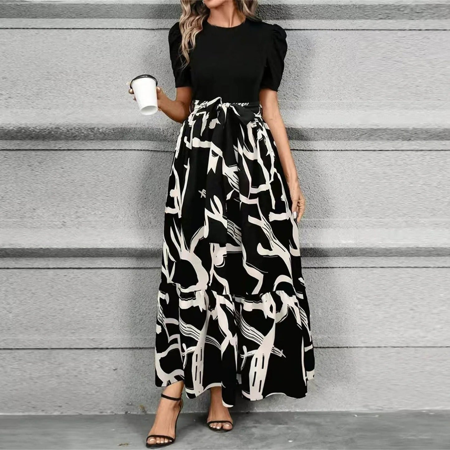 Vestido maxi mujer Manga abullonada con lazo