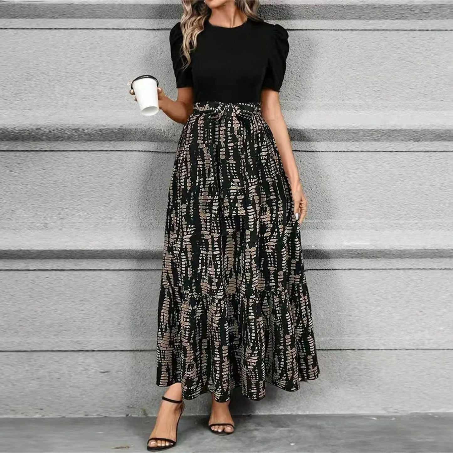 Vestido maxi mujer Manga abullonada con lazo