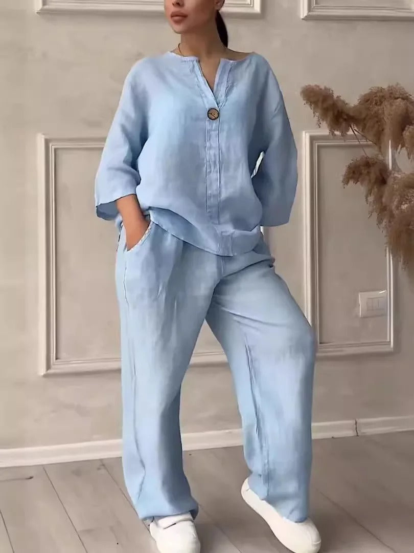 Conjunto Mujer de Algodón y Lino Ajuste Cómodo
