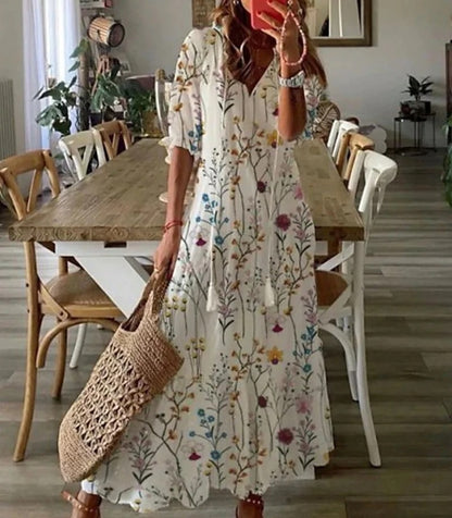 Vestido largo mujer estilo bohemio escote en V caída fluida