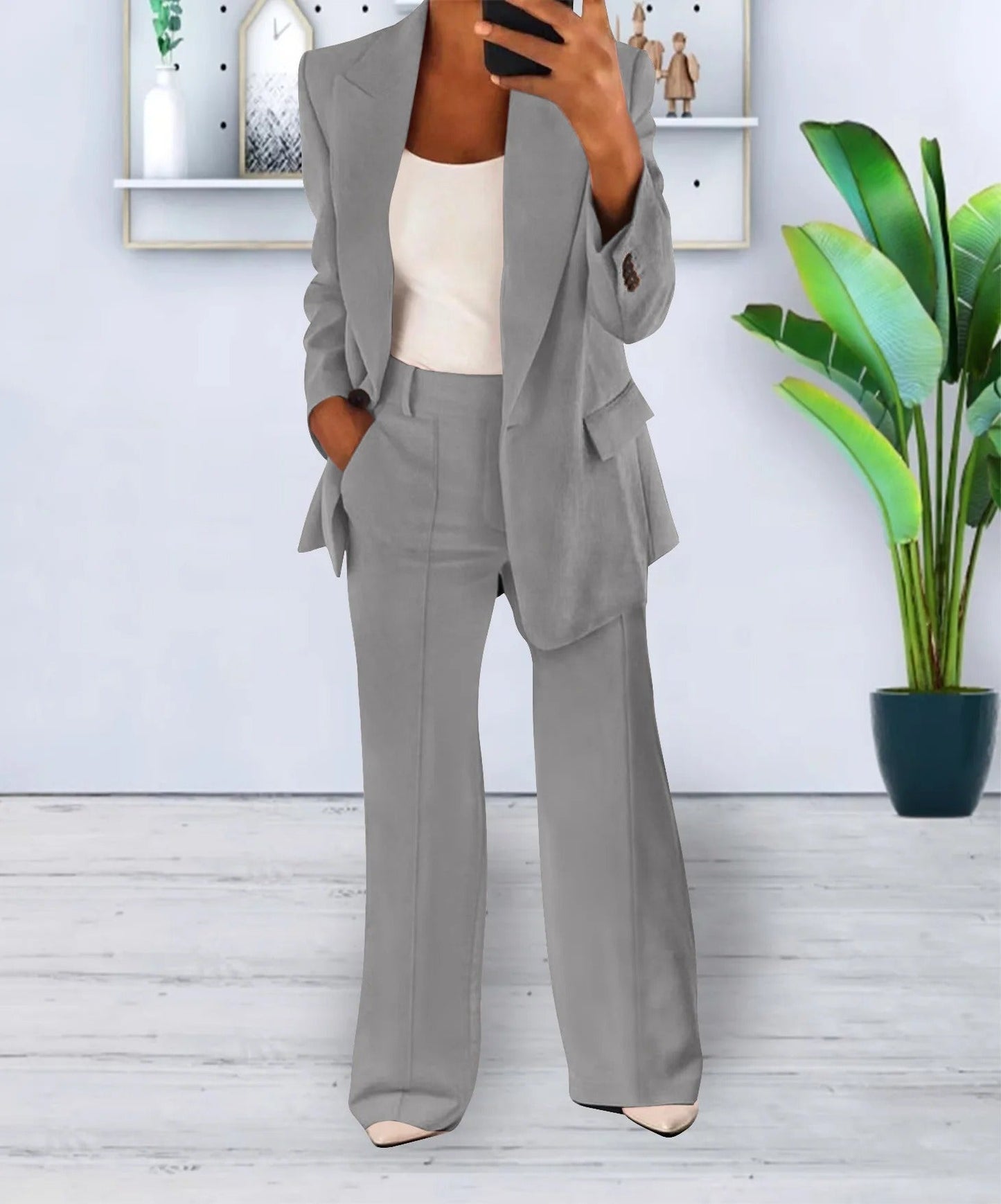 Conjunto Mujer Estructurado Un Botón Pantalones Anchos