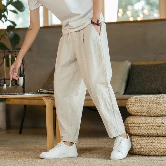 Pantalones Hombre de Lino Cintura Elástica Corte Tapered - Mavetta