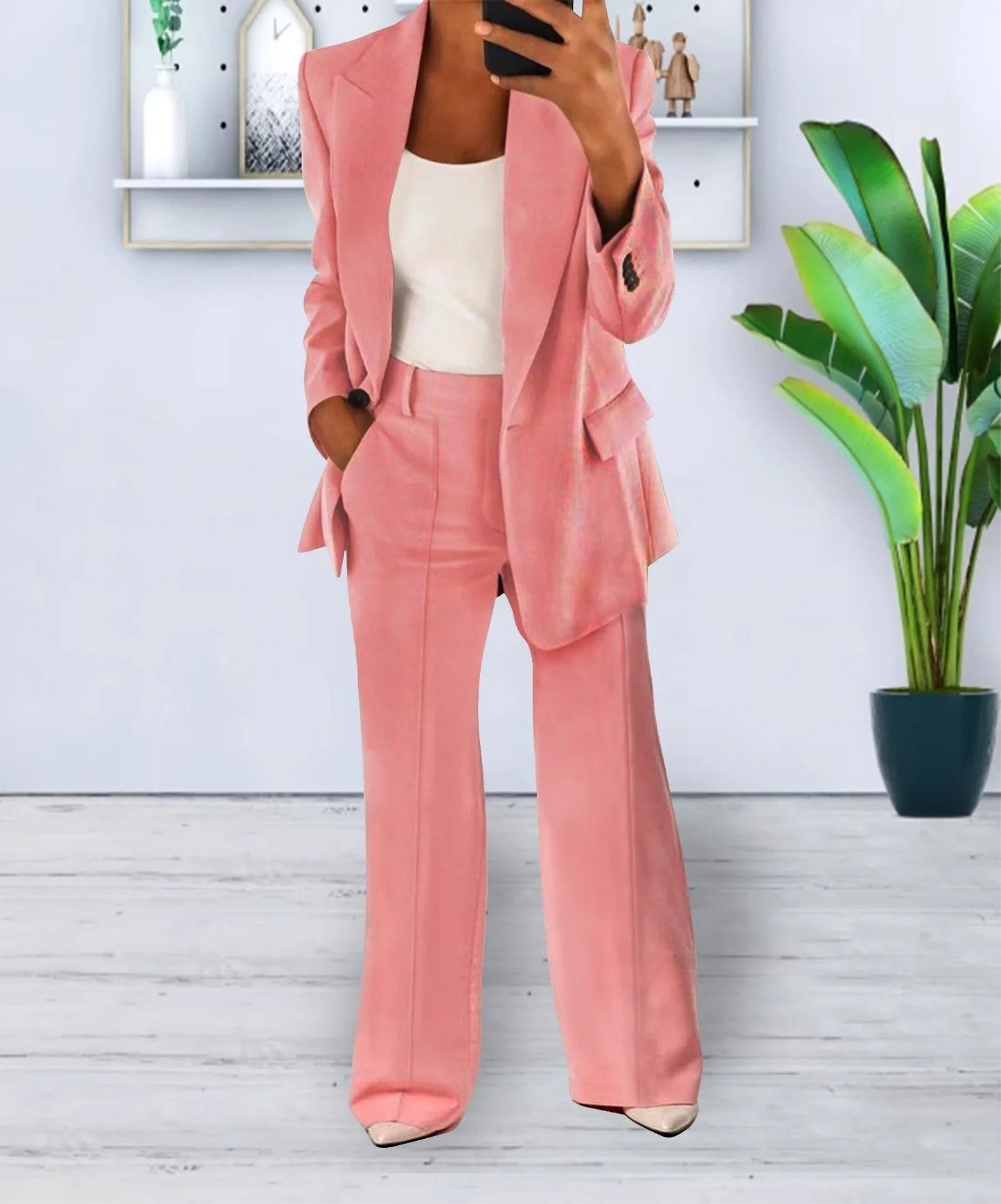 Conjunto Mujer Estructurado Un Botón Pantalones Anchos