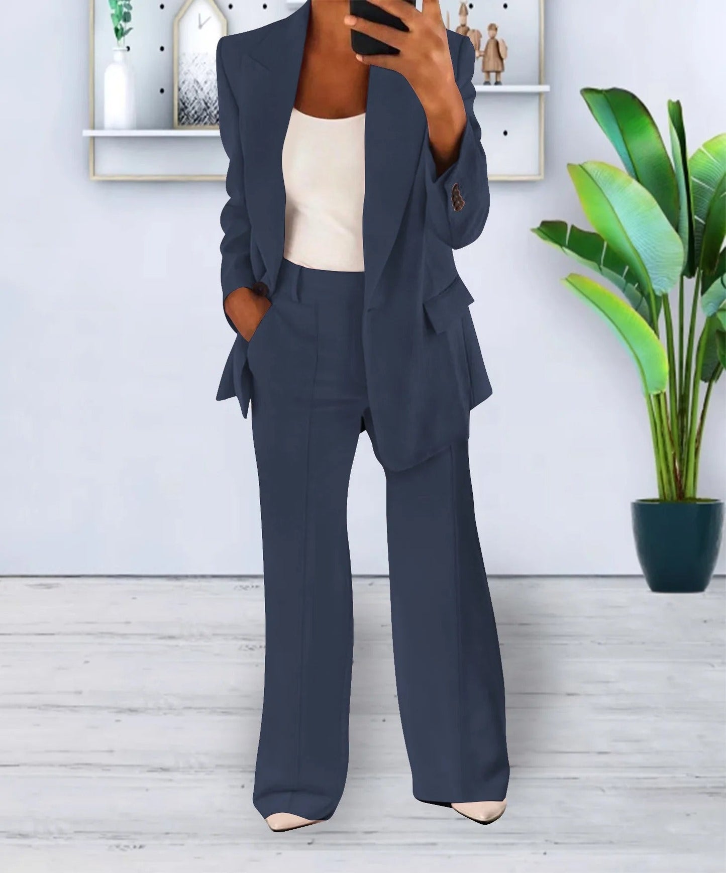 Conjunto Mujer Estructurado Un Botón Pantalones Anchos