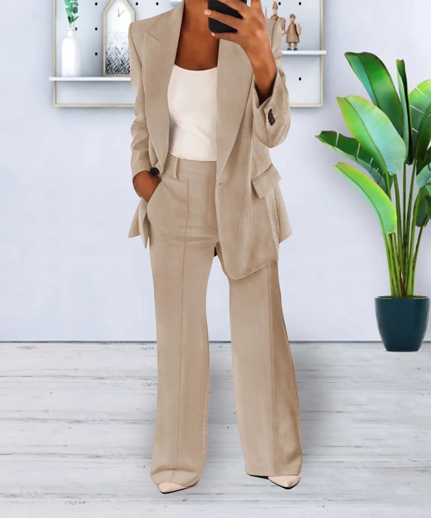Conjunto Mujer Estructurado Un Botón Pantalones Anchos