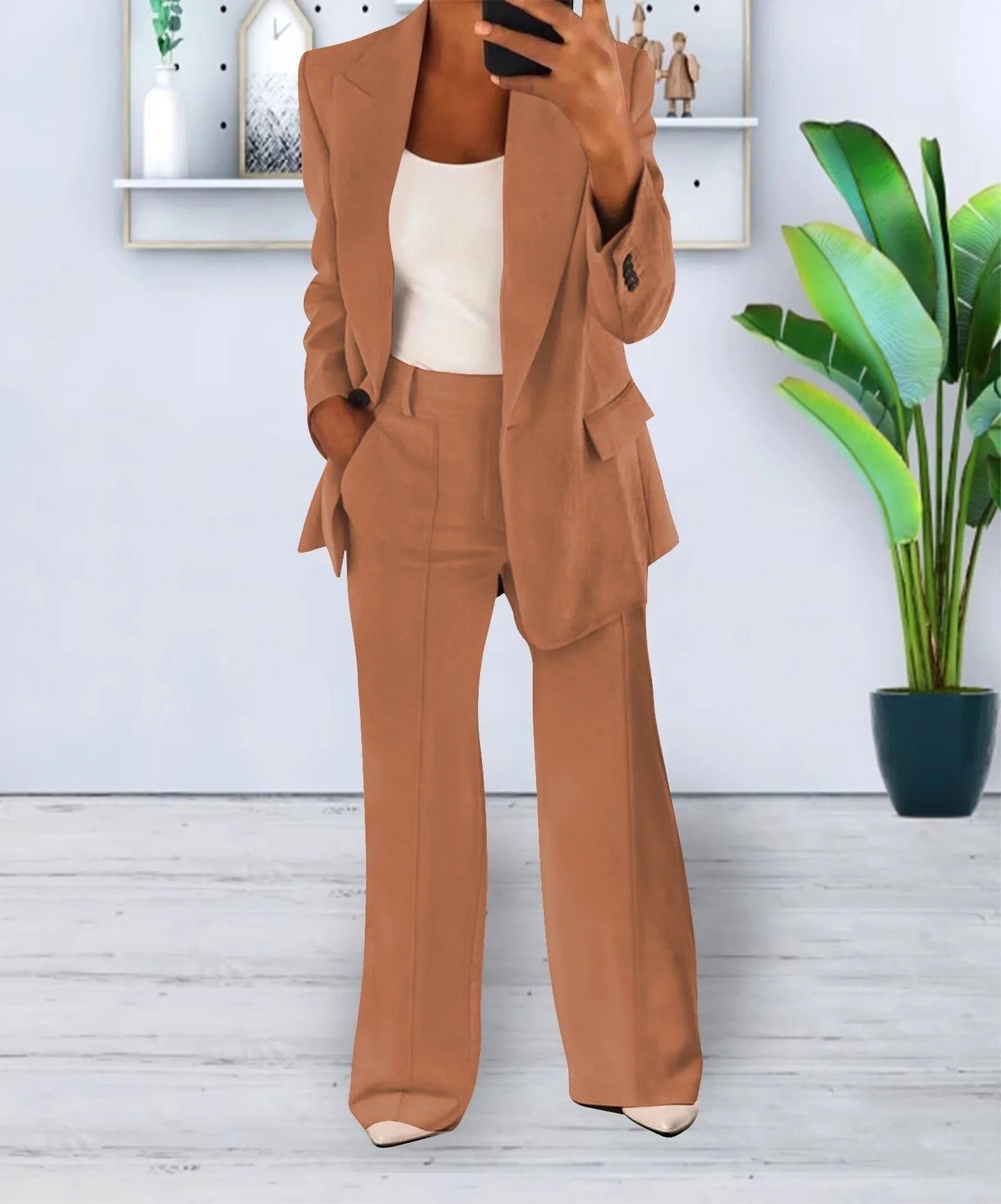 Conjunto Mujer Estructurado Un Botón Pantalones Anchos