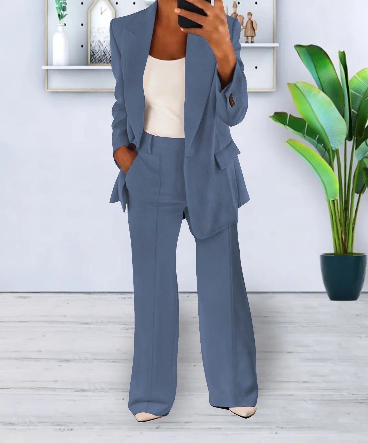 Conjunto Mujer Estructurado Un Botón Pantalones Anchos
