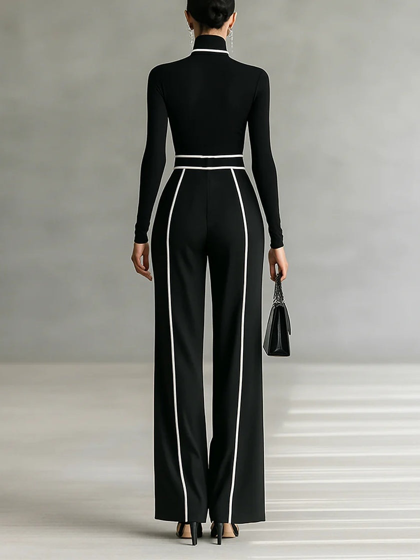 Conjunto Mujer Pantalón Palazzo Cintura Alta con Cinturón