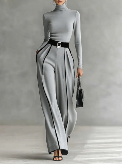 Conjunto Mujer Pantalón Palazzo Cintura Alta con Cinturón