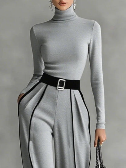 Conjunto Mujer Pantalón Palazzo Cintura Alta con Cinturón
