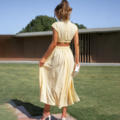 Vestido Mujer Cuello Alto Corte en Cintura Ajustado