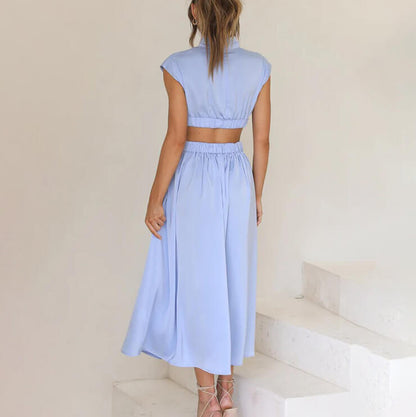 Vestido Mujer Cuello Alto Corte en Cintura Ajustado