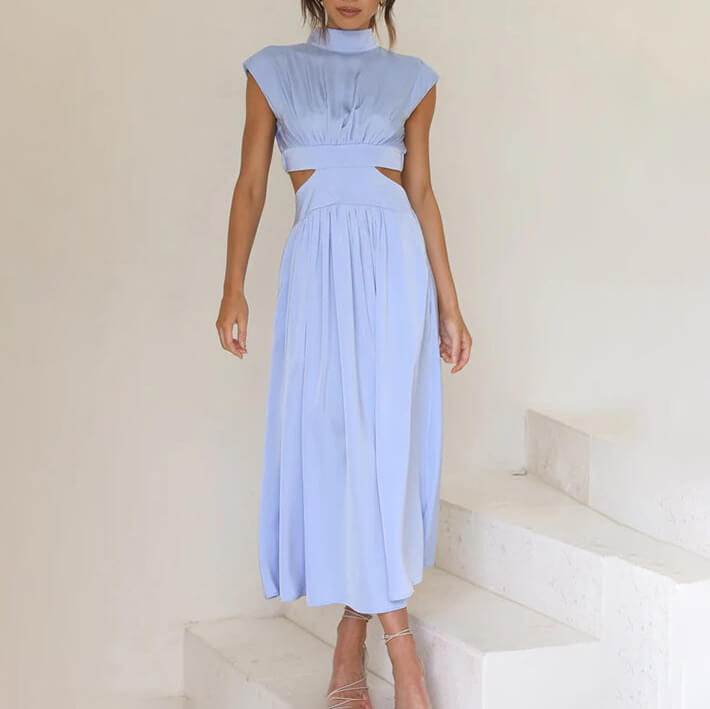 Vestido Mujer Cuello Alto Corte en Cintura Ajustado