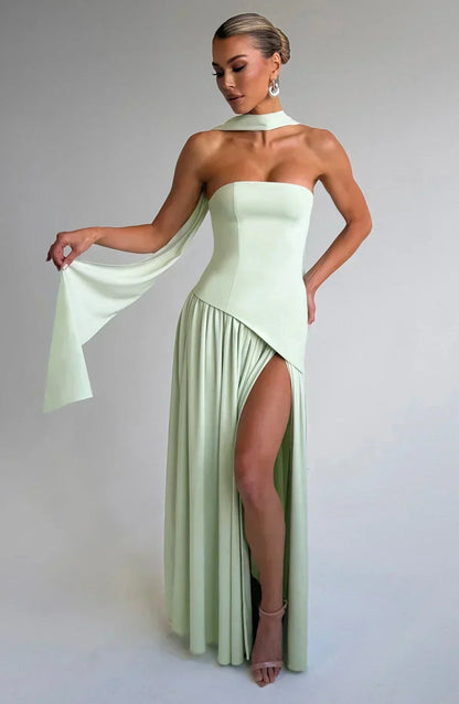 Vestido Largo Mujer Asimétrico Espalda Descubierta