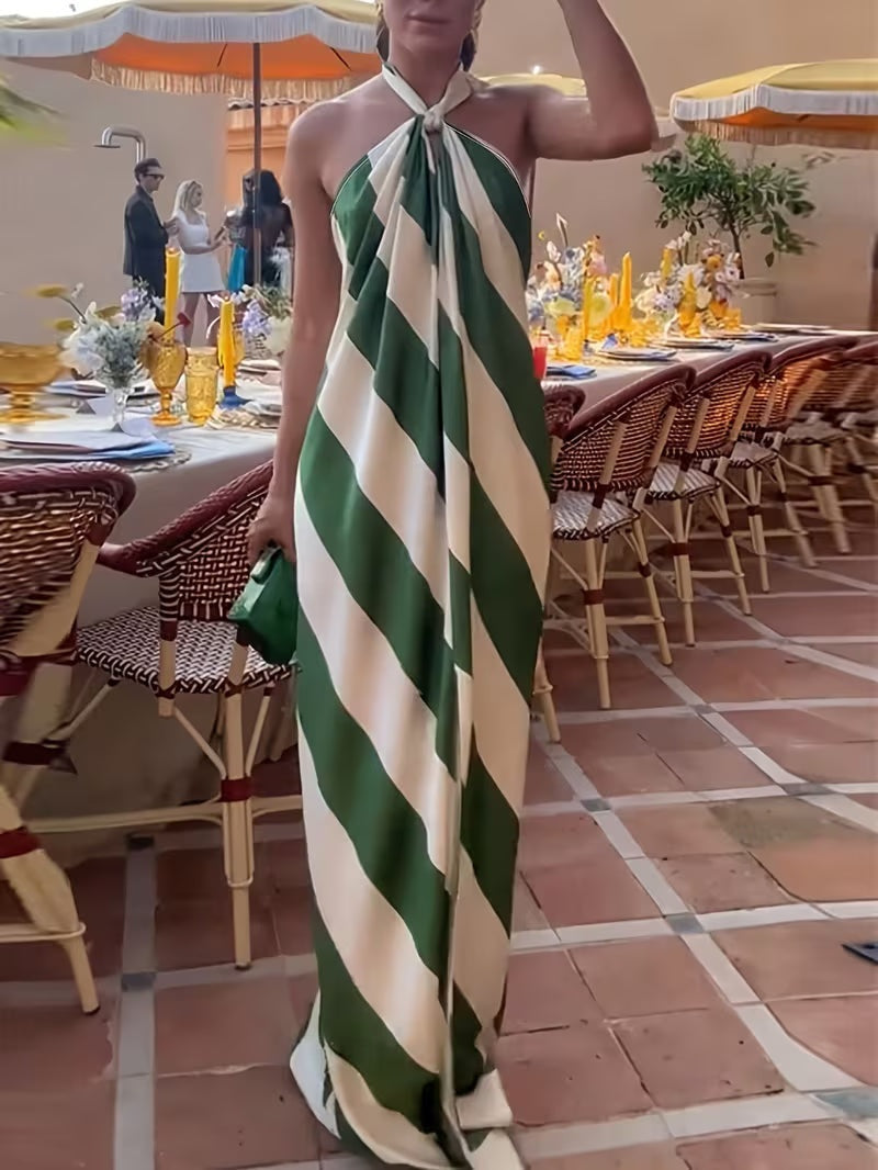 Vestido Largo Mujer Estampado Diagonal Espalda Descubierta - Mavetta