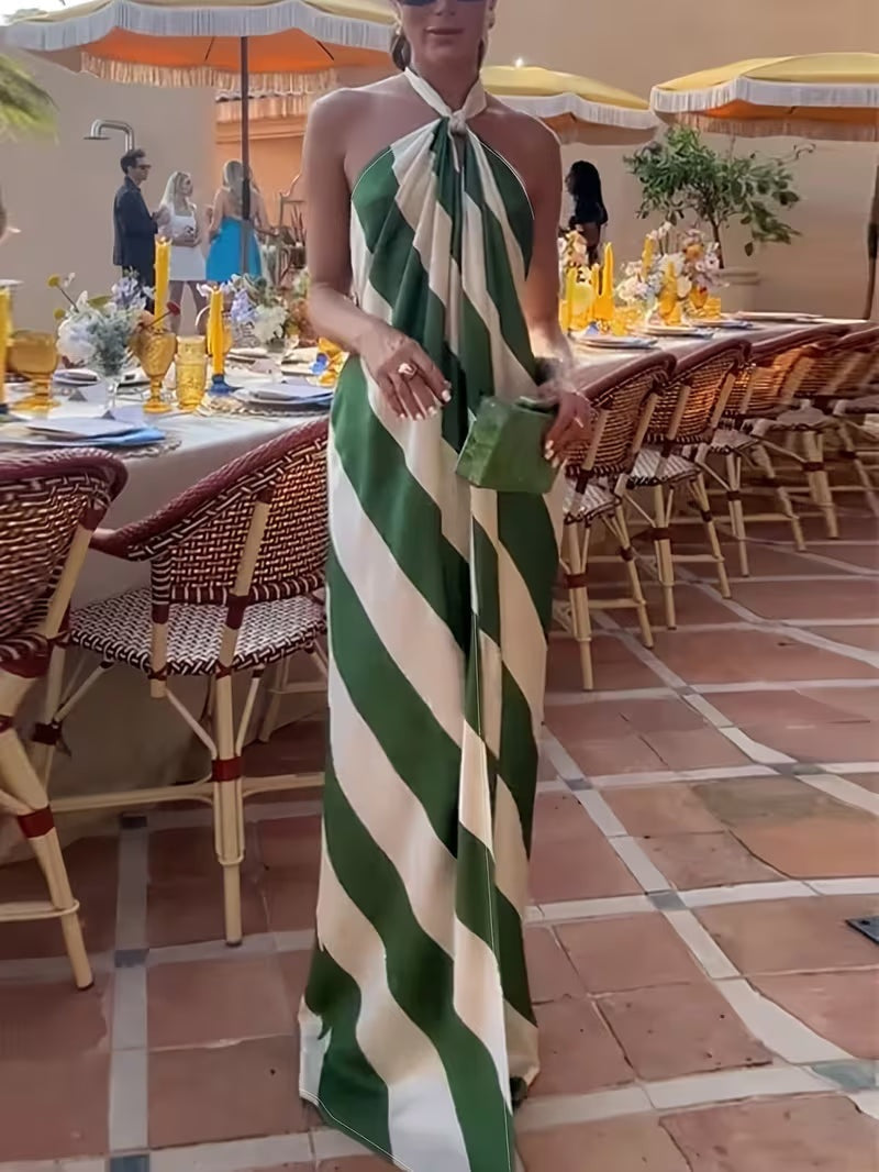 Vestido Largo con Espalda Descubierta Estampado Diagonal Mujer