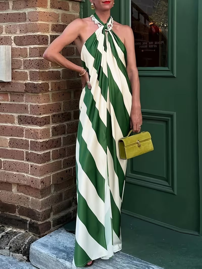 Vestido Largo con Espalda Descubierta Estampado Diagonal Mujer