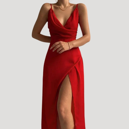 Vestido Largo Mujer de Cóctel Drapeado Tirantes Escote en V - Mavetta