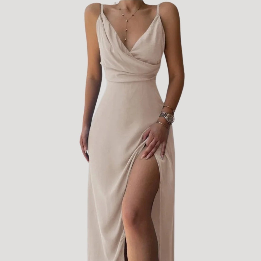 Vestido Largo Mujer de Cóctel Drapeado Tirantes Escote en V