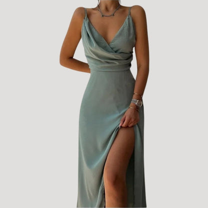 Vestido Largo Mujer de Cóctel Drapeado Tirantes Escote en V