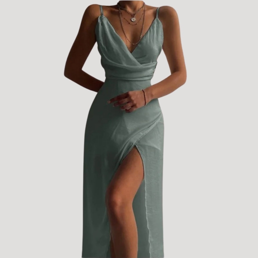 Vestido Largo Mujer de Cóctel Drapeado Tirantes Escote en V