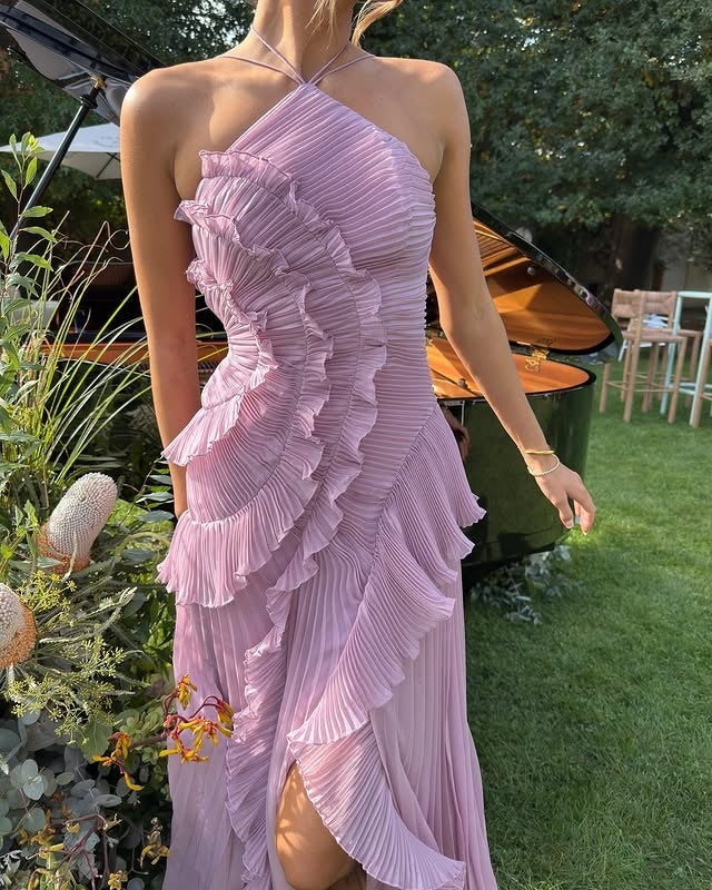 Vestido Largo Mujer de Fiesta con Volantes Cuello Halter