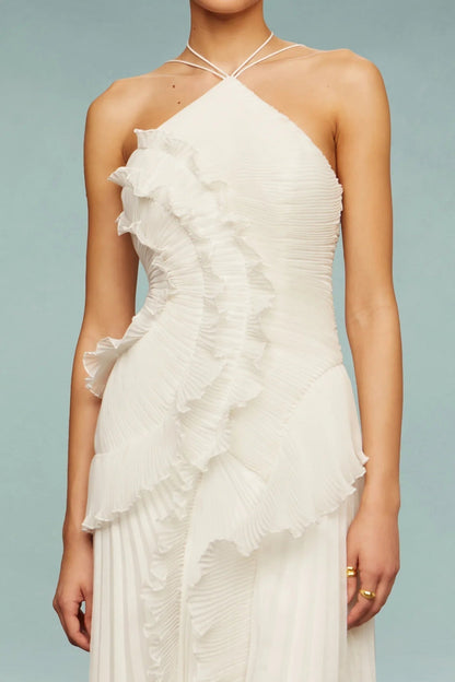 Vestido Largo Mujer de Fiesta con Volantes Cuello Halter