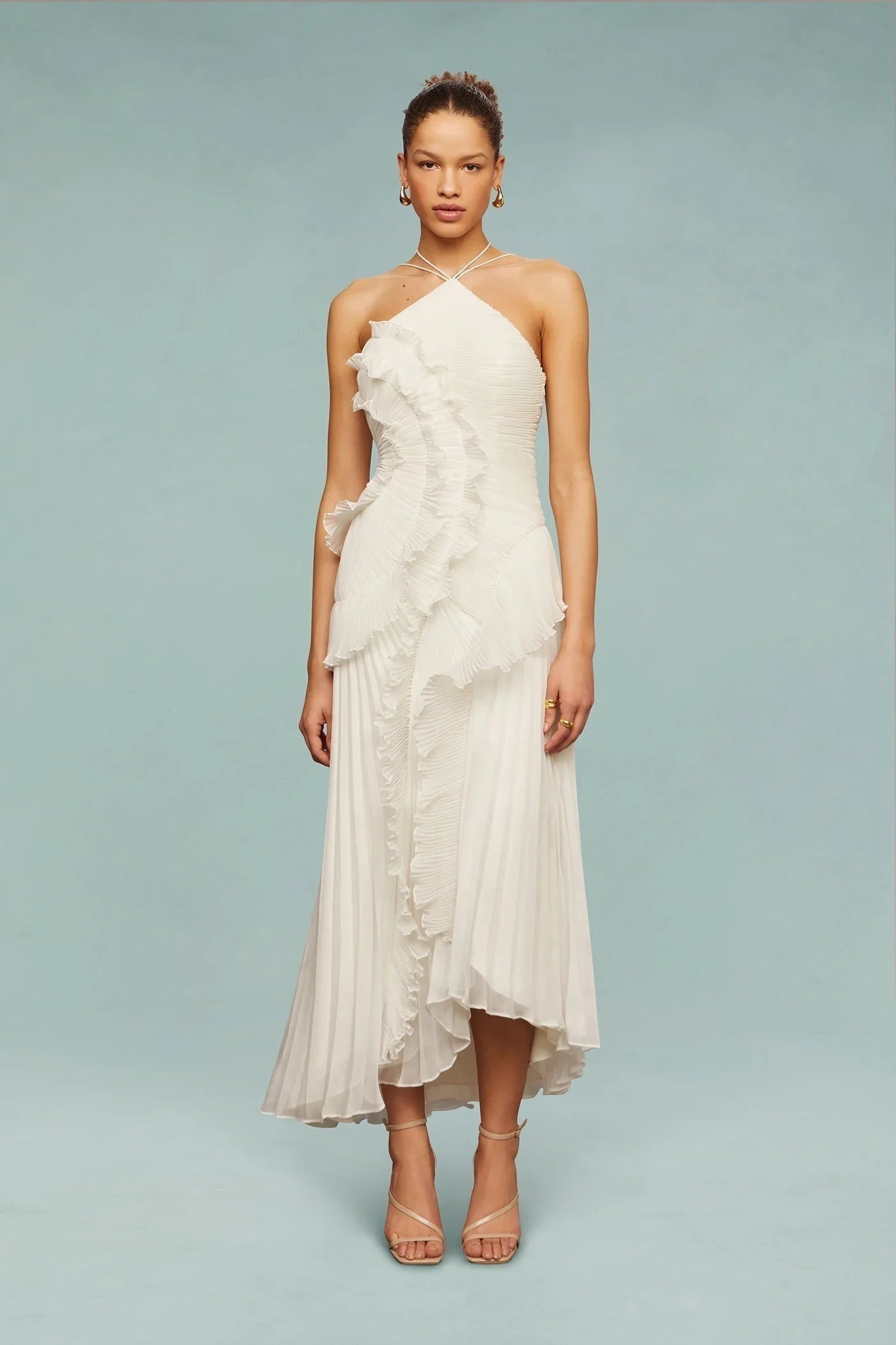 Vestido Largo Mujer de Fiesta con Volantes Cuello Halter