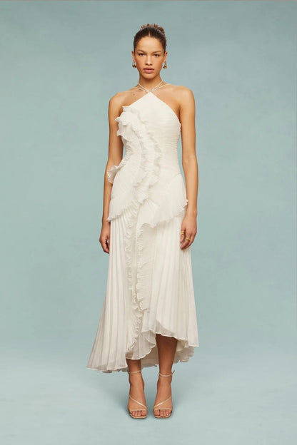 Vestido Largo Mujer de Fiesta con Volantes Cuello Halter