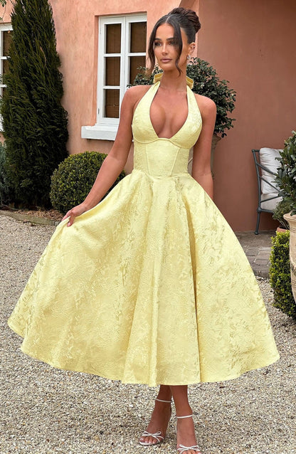 Vestido Largo Mujer de Fiesta Halter Escote Profundo