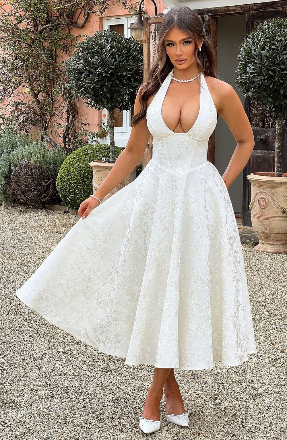 Vestido Largo Mujer de Fiesta Halter Escote Profundo