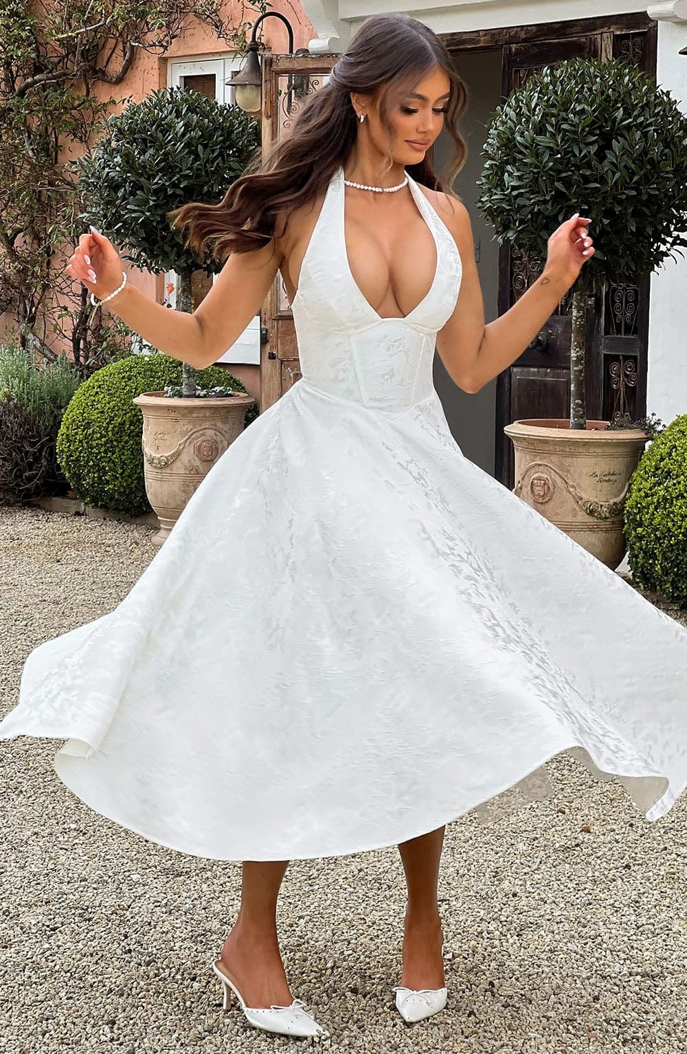 Vestido Largo Mujer de Fiesta Halter Escote Profundo