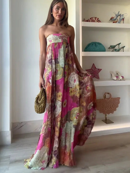 Vestido Largo Mujer de Fiesta Estampado Palabra de Honor